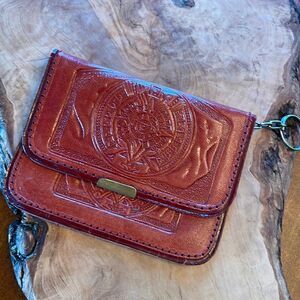Vintage Hand Tooled Wallet with Mirror & Key Ring